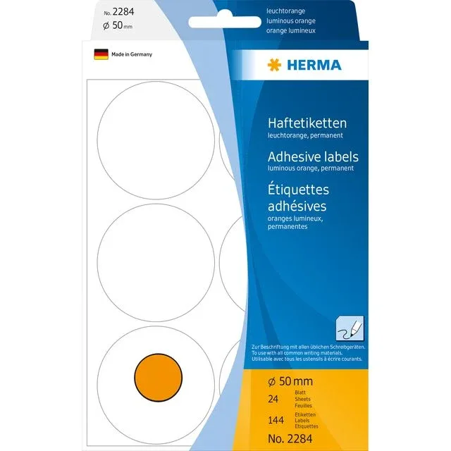 Etiket herma 2284 rond 50mm fluor oranje 144st | 10 stuks by Herma – product photo