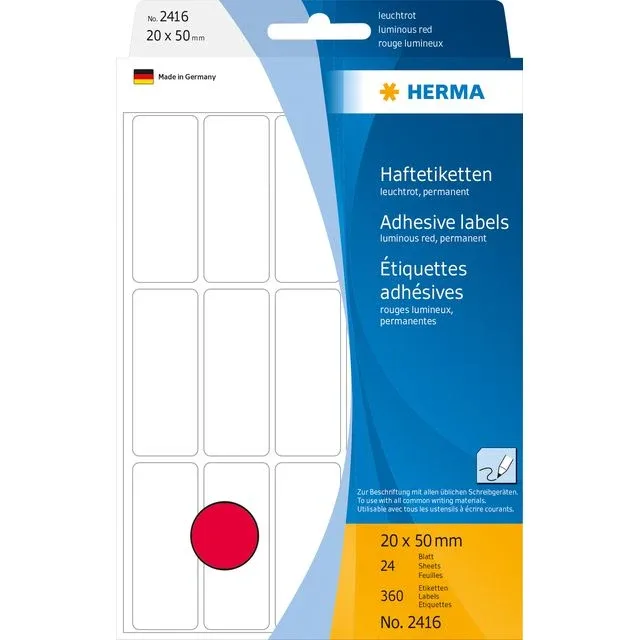 Etiket herma 2416 20x50mm fluor rood 360st | 10 stuks de Herma – photo produit
