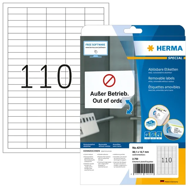 Etiket herma 4210 38.1x12.7mm verwijderb wt 2750st | 32 stuks by Herma – product photo