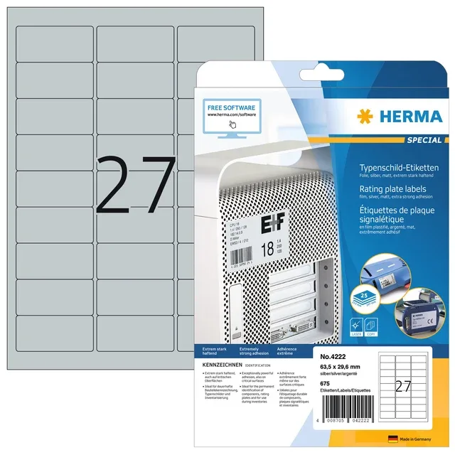 Etiket herma 4222 63.5x29.6mm folie zi 675st | 32 stuks van Herma – productfoto