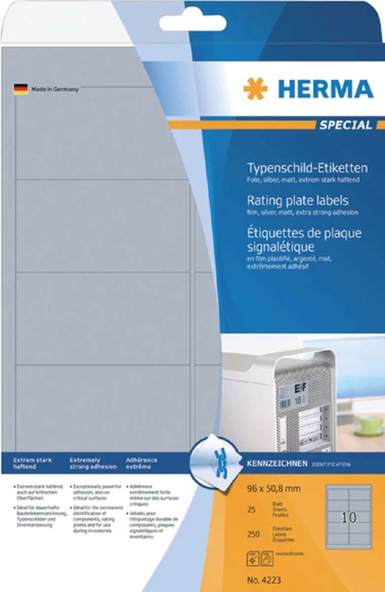 Etiket herma 4223 96x50.8mm folie 250st | 32 stuks de Herma en Argent – photo produit