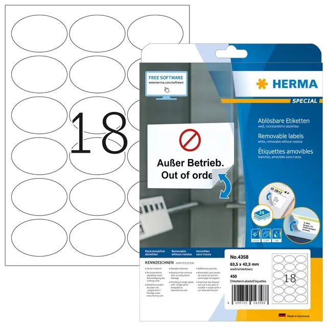 Etiket herma 4358 63.5x42.3mm verwijderb ovaal | 32 stuks by Herma – product photo