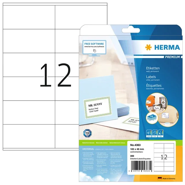 Etiket herma 4363 105x48mm premium wit 300st | 32 stuks by Herma – product photo