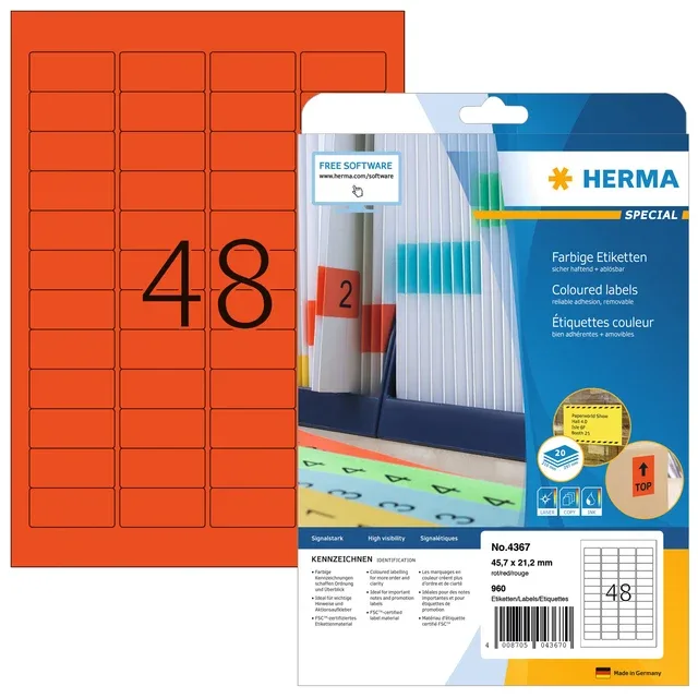 Etiket herma 4367 45.7x21.2mm verwijderb rd 960st | 32 stuks by Herma – product photo