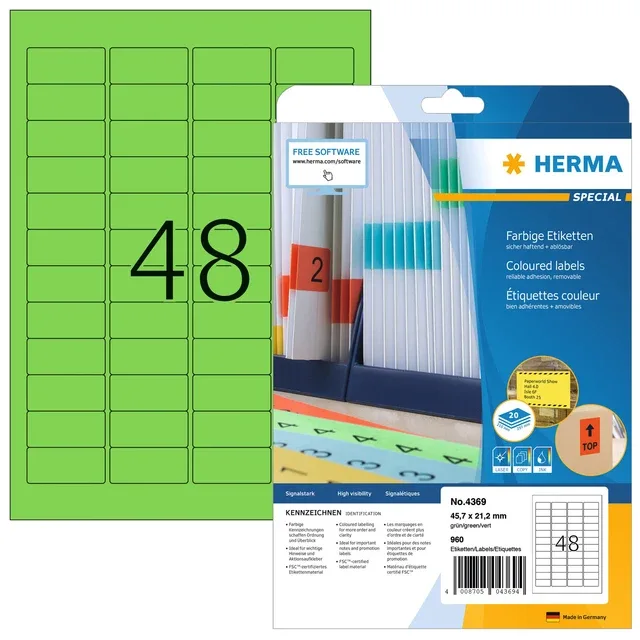 Etiket herma 4369 45.7x21.2mm verwijderb gn 960st | 32 stuks van Herma – productfoto