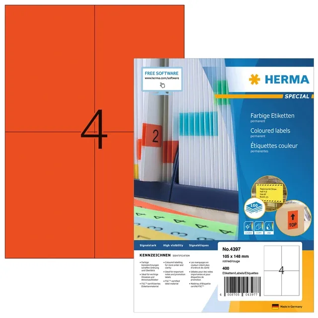 Etiket herma 4397 105x148mm a6 rood 400st | 14 stuks by Herma – product photo