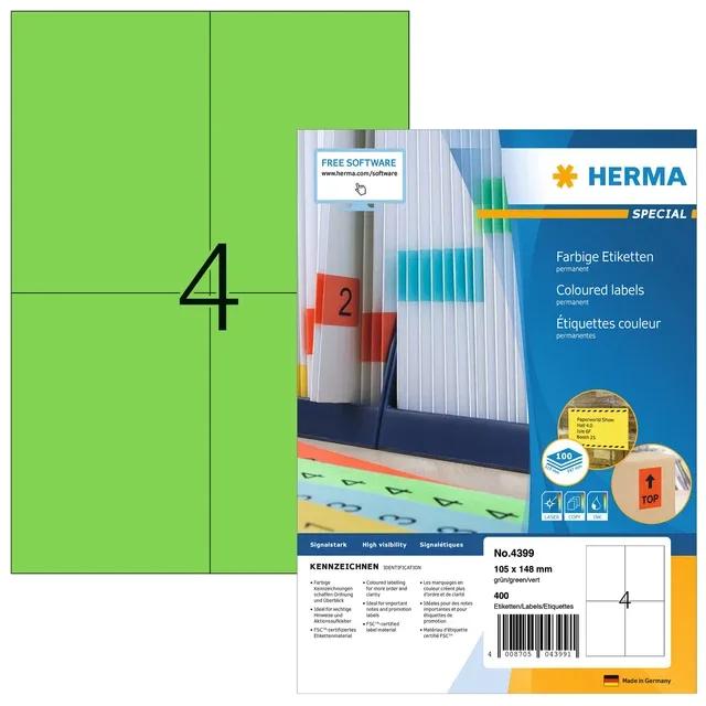 Etiket herma 4399 105x148mm a6 groen 400st | 14 stuks by Herma – product photo