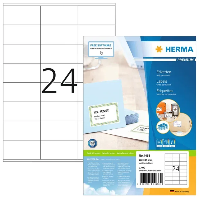 Etiket herma 4453 70x36mm premium wit 2400st by Herma – product photo