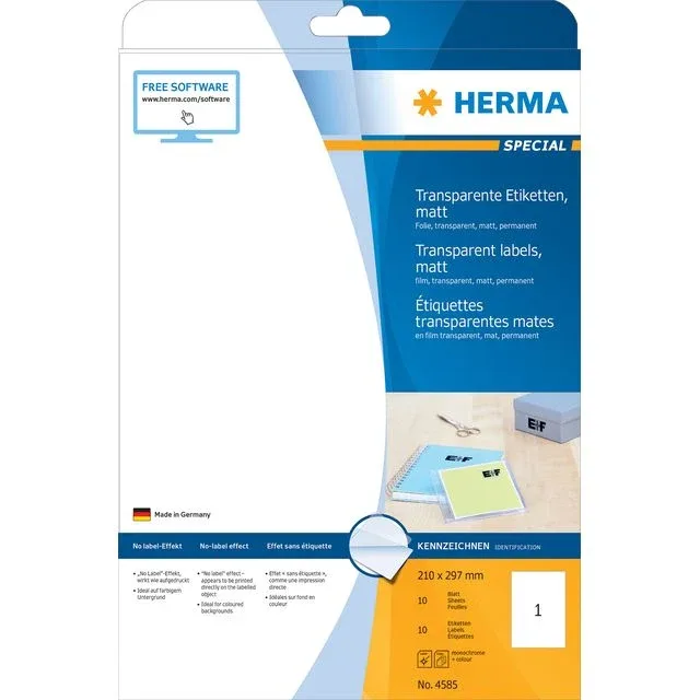 Etiket herma 4585 210x297 weerbest 10st transp mat | 32 stuks by Herma – product photo