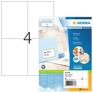 Etiket HERMA 4676 105x148mm A6 premium wit 400 stuks von Herma – Produktfoto 1 von 2