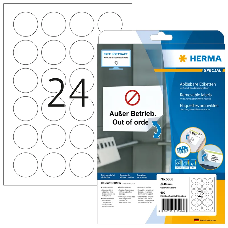 Etiket herma 5066 40mm verwijderb wit 600st | 36 stuks by Herma – product photo