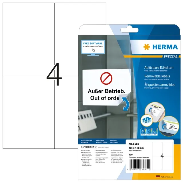 Etiket herma 5082 105x148mm verwijderb wit 100st | 32 stuks van Herma – productfoto