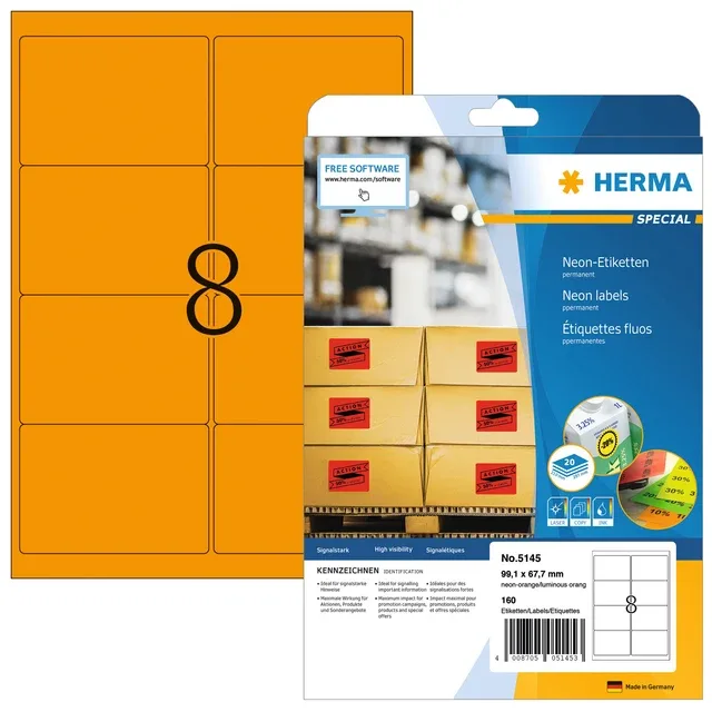 Etiket herma 5145 99.1x67.7mm fluor or 160st | 32 stuks by Herma – product photo