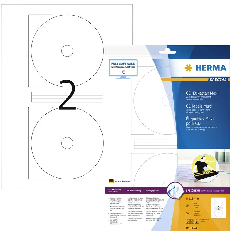 Etiket herma 8624 cd 116mm wit opaqua 20st | 70 stuks von Herma – Produktfoto