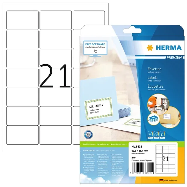 Etiket herma 8632 63.5x38.1mm premium wit 210st | 70 stuks by Herma – product photo
