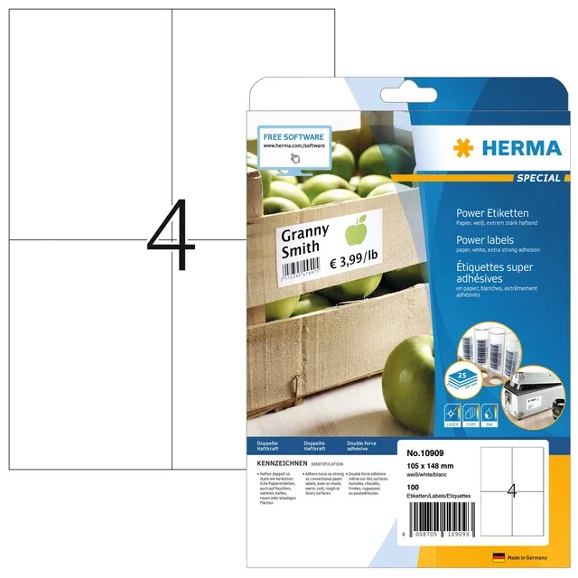 Etiket herma power 10909 105x148mm wit 100st | 32 stuks van Herma – productfoto