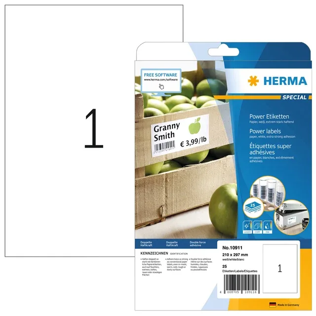 Etiket herma power 10911 210x297mm wit 25st | 32 stuks by Herma – product photo