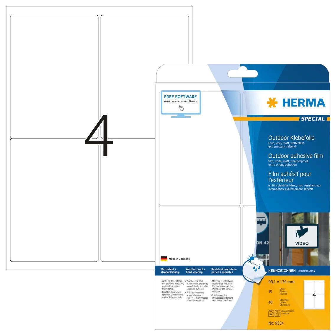Folien-Kraftklebe-Etiketten 99,1 x 139,0 mm från Herma – produktbild
