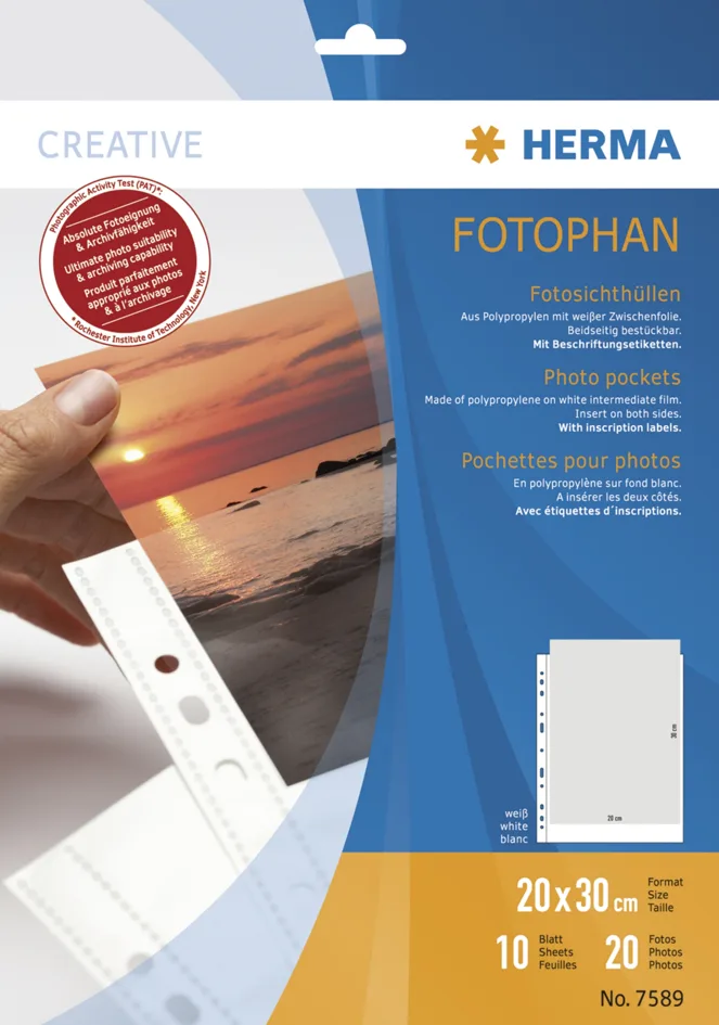 Fotophan Sichthüllen DIN A4, für Fotos 9 x 13 cm, hoch de Herma – photo produit