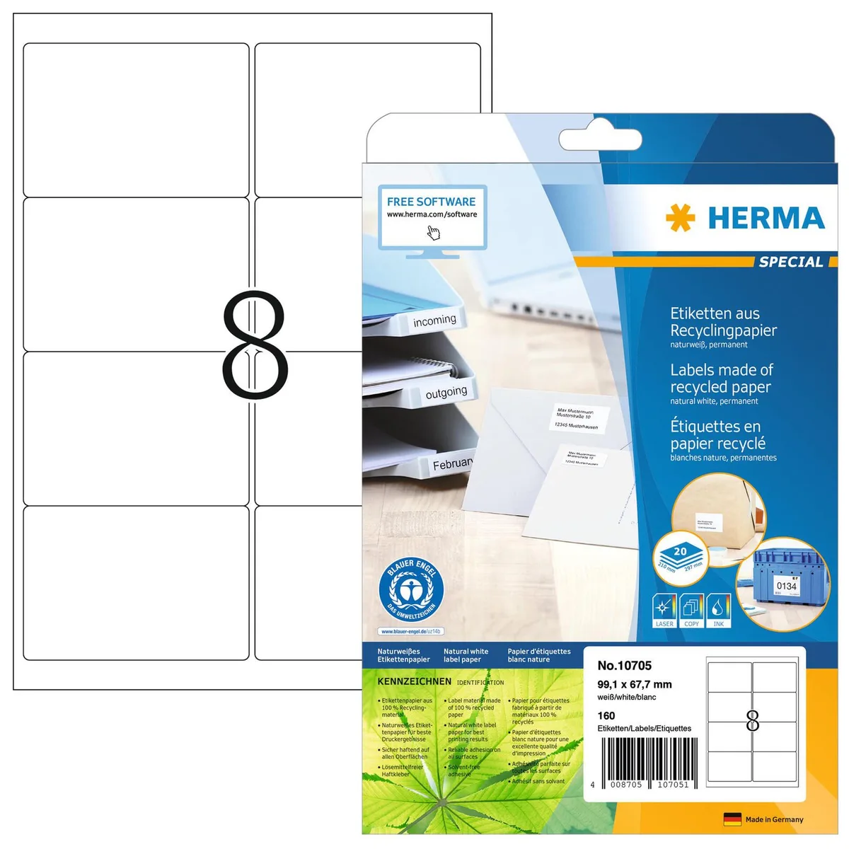 HERMA 10705 Recycling Etiketten, 99,1 x 67,6 mm från Herma – produktbild