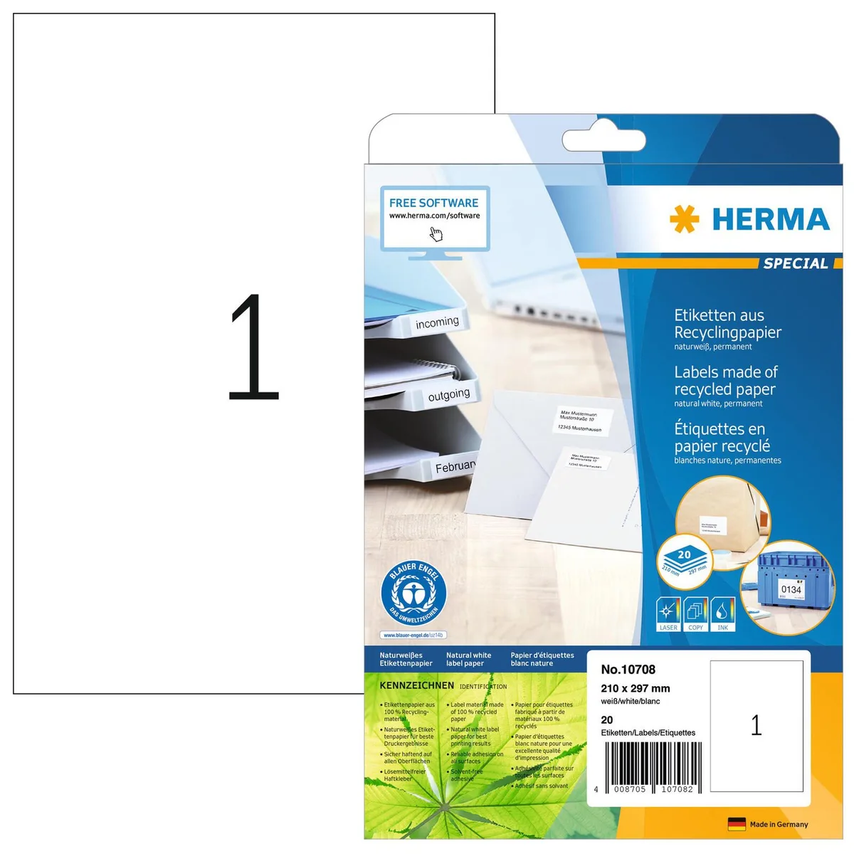 HERMA 10708 Etiketten, 210,0 x 297,0 mm från Herma – produktbild