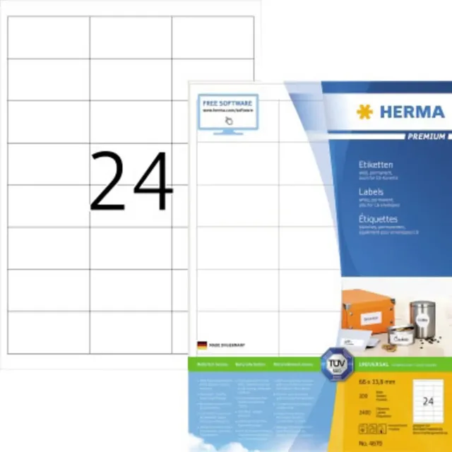 Herma 4670 Universal-Etiketten 66 x 33.8 mm Papier Weiß 2400 St. Permanent haftend Tintenstrahldrucker, Laserdrucker, Farblaserdrucker, Kopierer, Farbkopierer