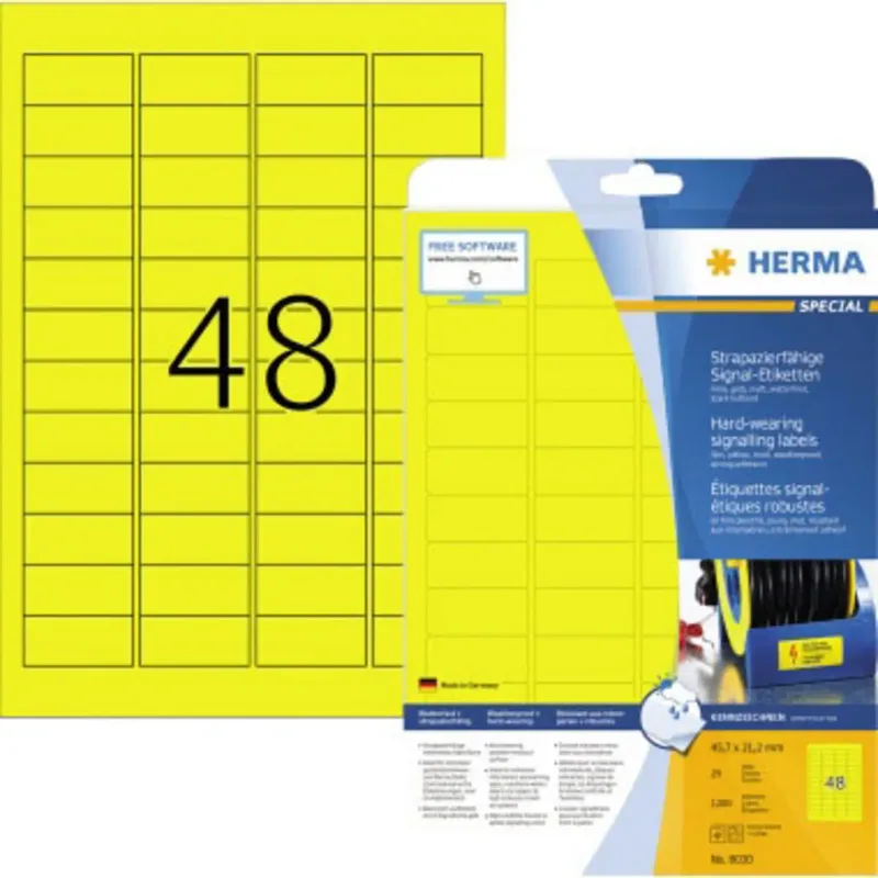 Herma 8030 Folien-Etiketten 45.7 x 21.2 mm Polyester-Folie Gelb 1200 St. Extra stark haftend Laserdrucker, Farblaserdrucker, Kopierer, Farbkopierer de Herma – photo produit