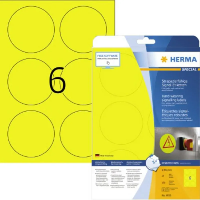 Herma 8035 Folien-Etiketten 85 x 85 mm Polyester-Folie Gelb 150 St. Extra stark haftend Laserdrucker, Farblaserdrucker, Kopierer, Farbkopierer by Herma – product photo