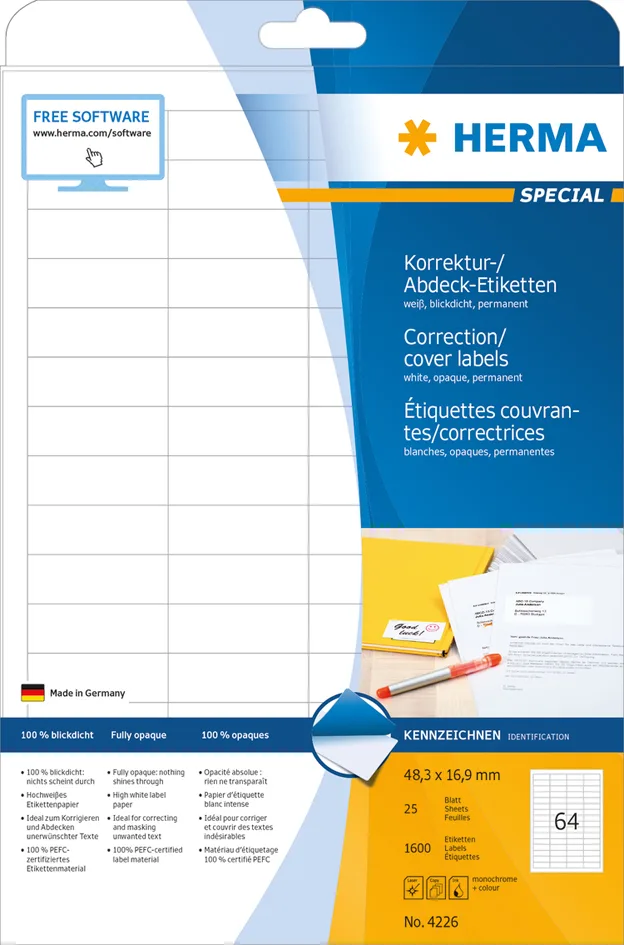 Korrektur-/Abdeck-Etiketten SPECIAL, 48,3 x 16,9 mm de Herma – photo produit