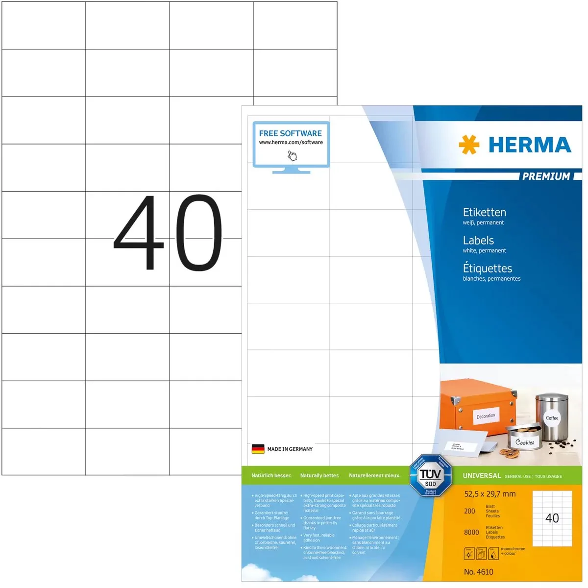 Labels white 52,5x29,7 SuperPrint 8000 pcs. de Herma en Blanc – photo produit