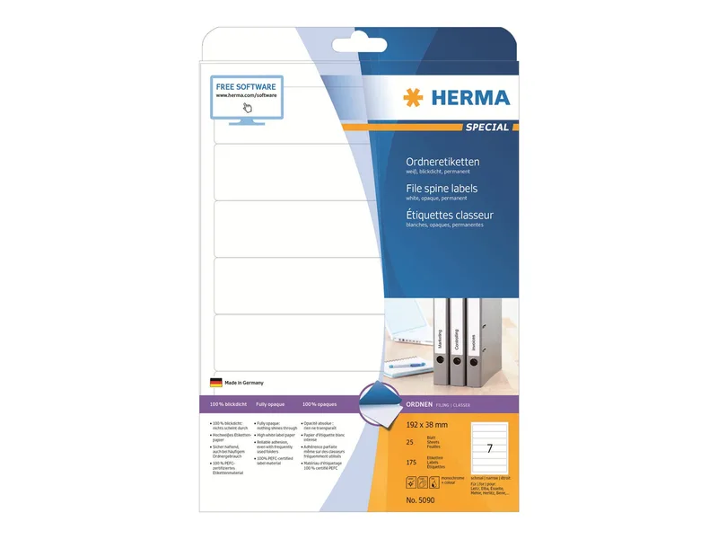 Ordneretiketten A4 weiß 192x38 mm Papier opak 175 St. by Herma – product photo