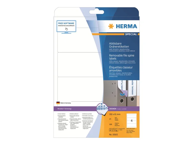 Ordneretiketten A4 weiß 192x61 mm ablösb. opak 100 St. by Herma – product photo