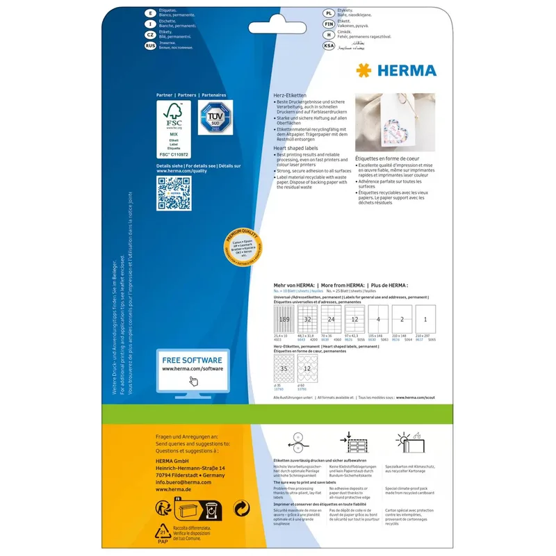 Premium Etiketten in Herzform 60x60 1Stk von Herma – Produktfoto