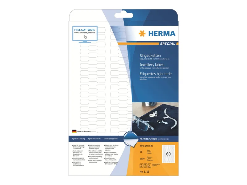 Ringetiketten A4 weiß 49x10 mm Papier opak 1500 St. by Herma – product photo