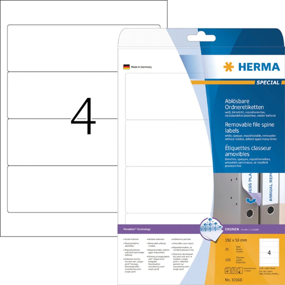 Rugetiket herma 101600 br 59x192mm verwijderb wt | 32 stuks de Herma en Blanc – photo produit