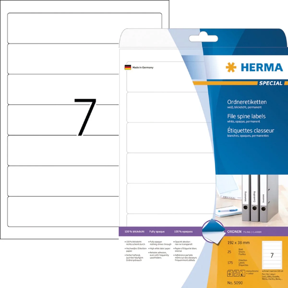 Rugetiket herma 5090 smal 38x192mm zelfklevend | 32 stuks de Herma en Blanc – photo produit