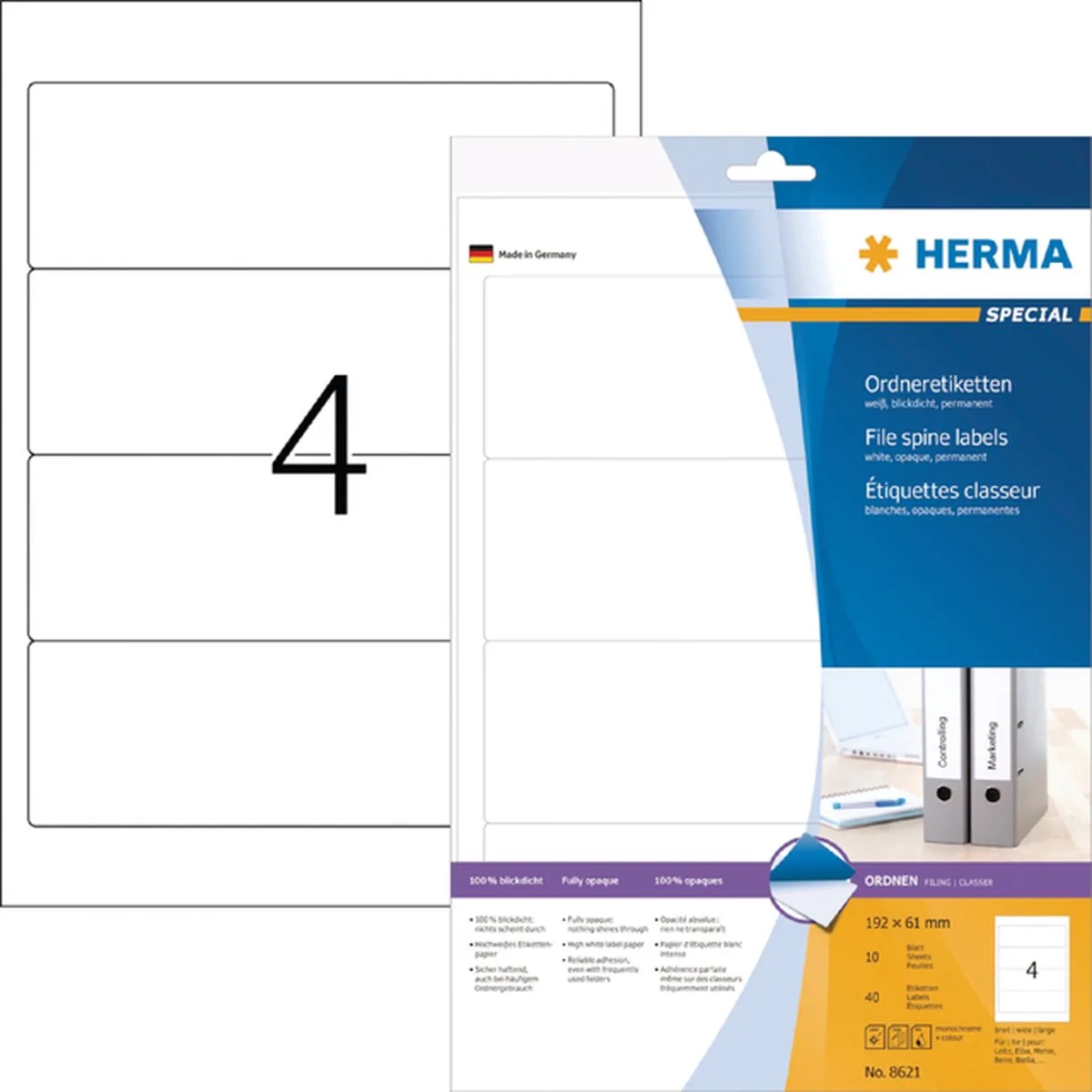 Rugetiket herma 8621 breed 61x192mm zelfklevend wt | 70 stuks de Herma en Blanc – photo produit