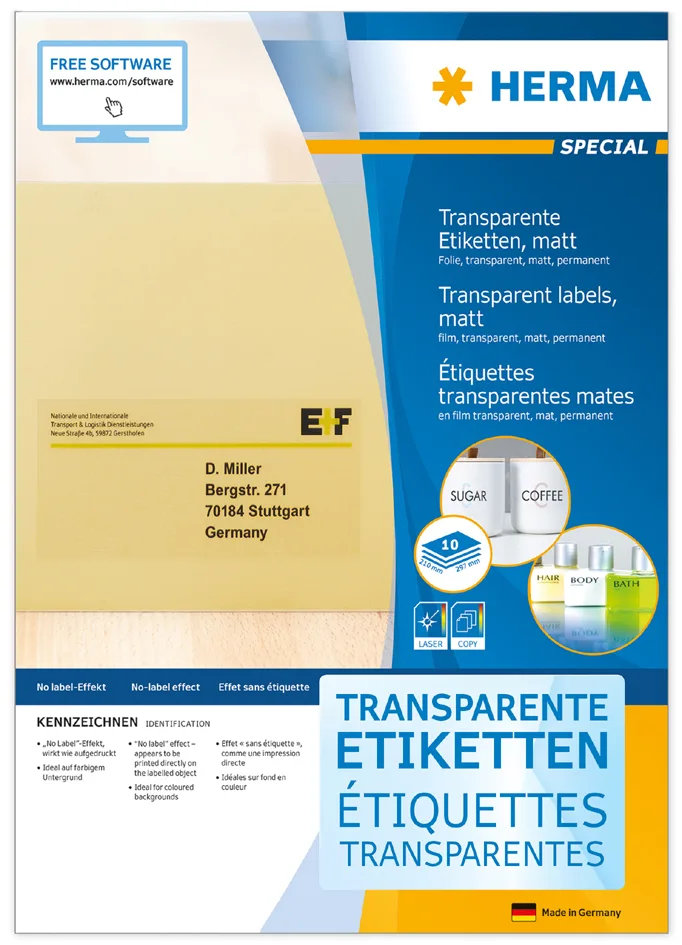 Transparente Folien-Etiketten SPECIAL, 210 x 297 mm från Herma – produktbild