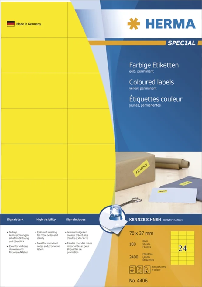Universal-Etiketten SPECIAL, 105 x 42,3 mm, gelb de Herma – photo produit