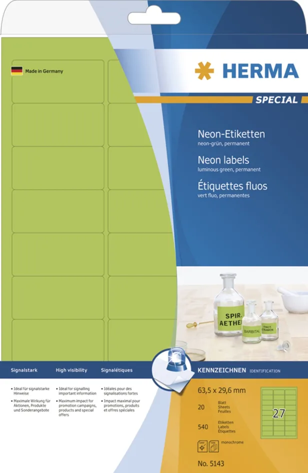 Universal-Etiketten SPECIAL, 63,5 x 29,6 mm, neon-grün by Herma – product photo