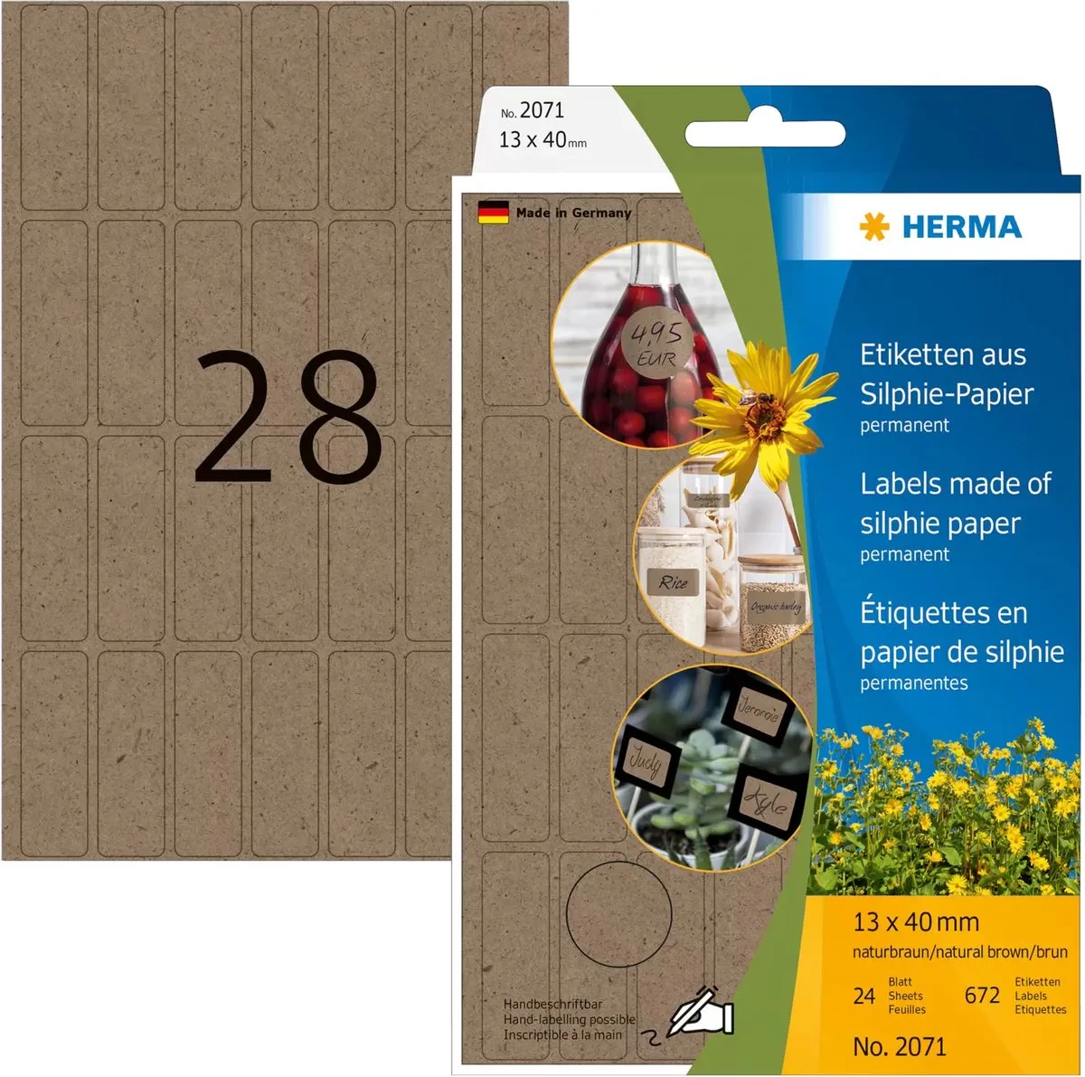 Universele etiketten natuurbruin, 13 x 40 mm, 672 stuks de Herma en Marron – photo produit