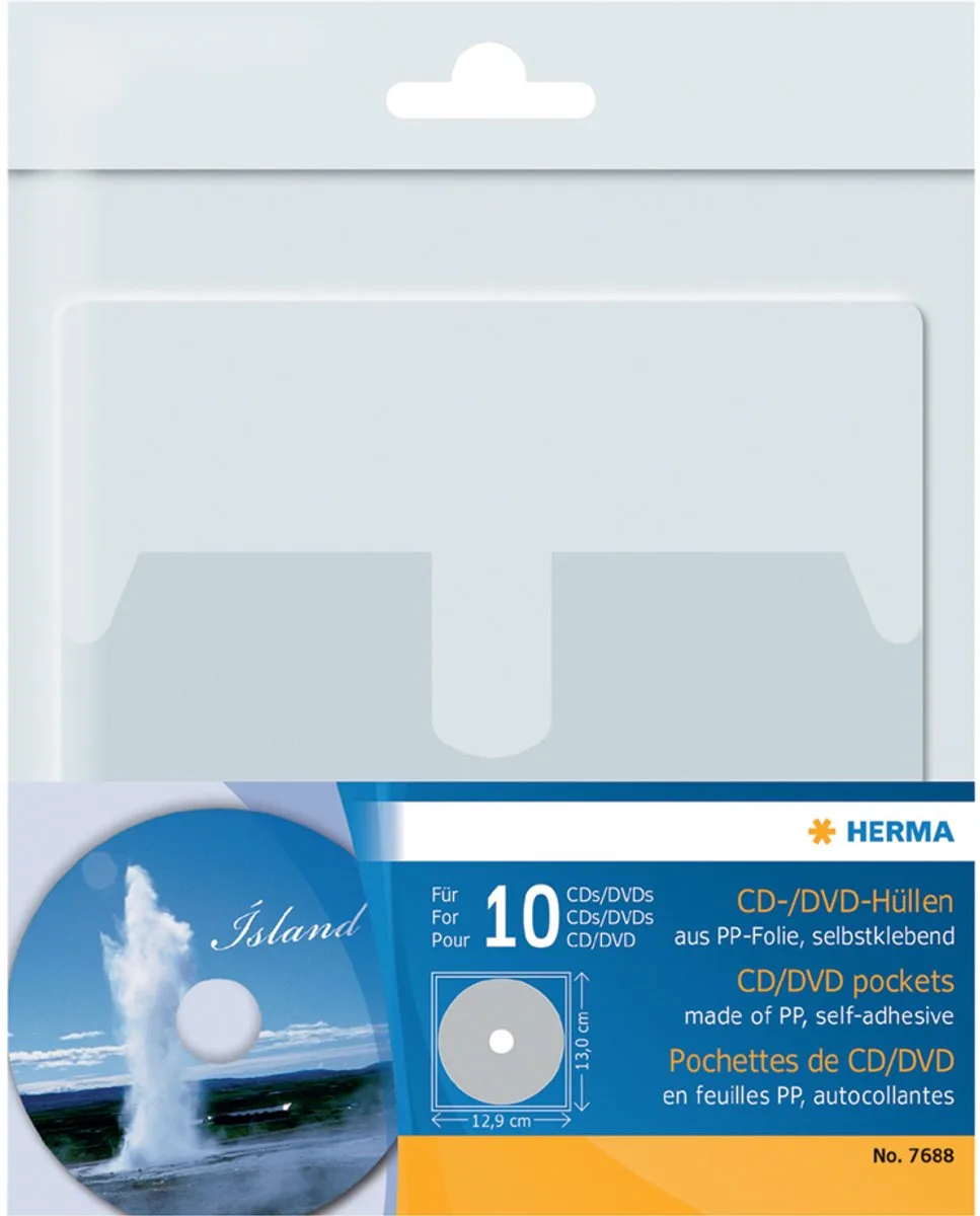Zelfklevende insteekhoes voor 1 CD/DVD, van PP van Herma in Transparant – productfoto