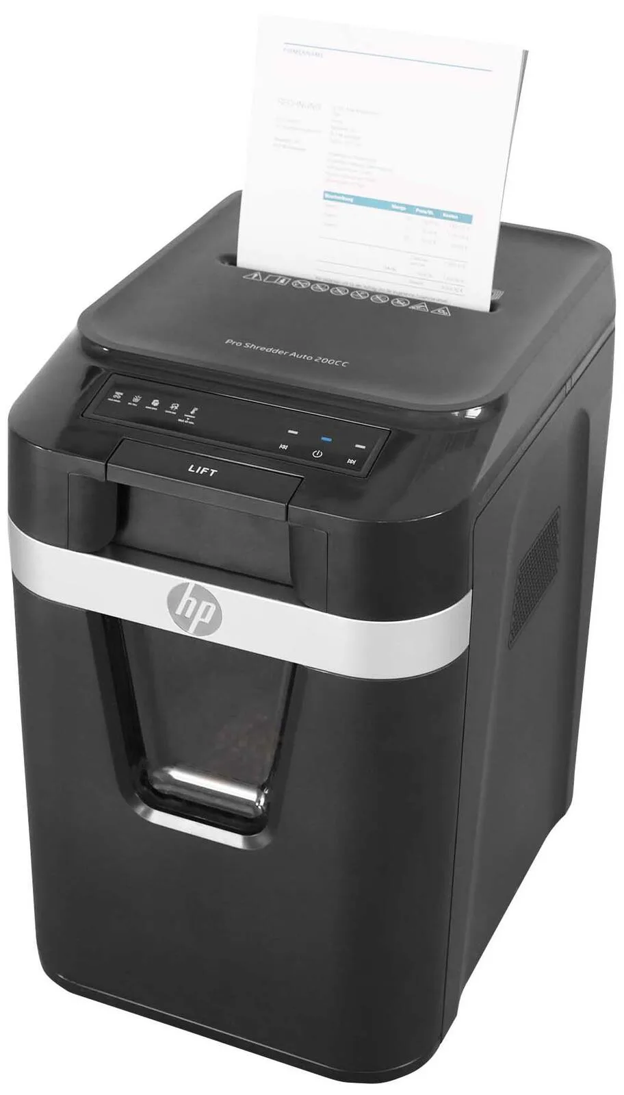 Aktenvernichter mit Partikelschnitt Pro Shredder Auto 200CC schwarz fra HP – produktbillede