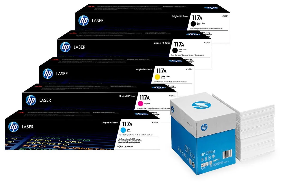 Bundle mit HP Original 117A Toner 5er Multipack + 2.500 Blatt HP Kopierpapier hochweiß fra HP – produktbillede