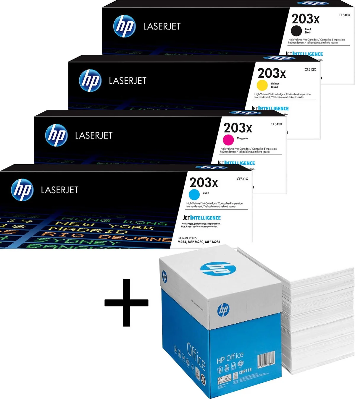 Bundle mit HP Original 203X Toner 4er Multipack + 2.500 Blatt HP Kopierpapier hochweiß från HP – produktbild