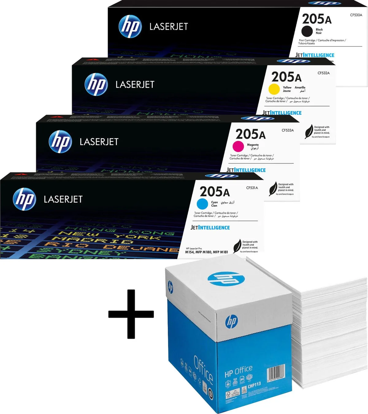 Bundle mit HP Original 205A Toner 4er Multipack + 2.500 Blatt HP Kopierpapier hochweiß från HP – produktbild