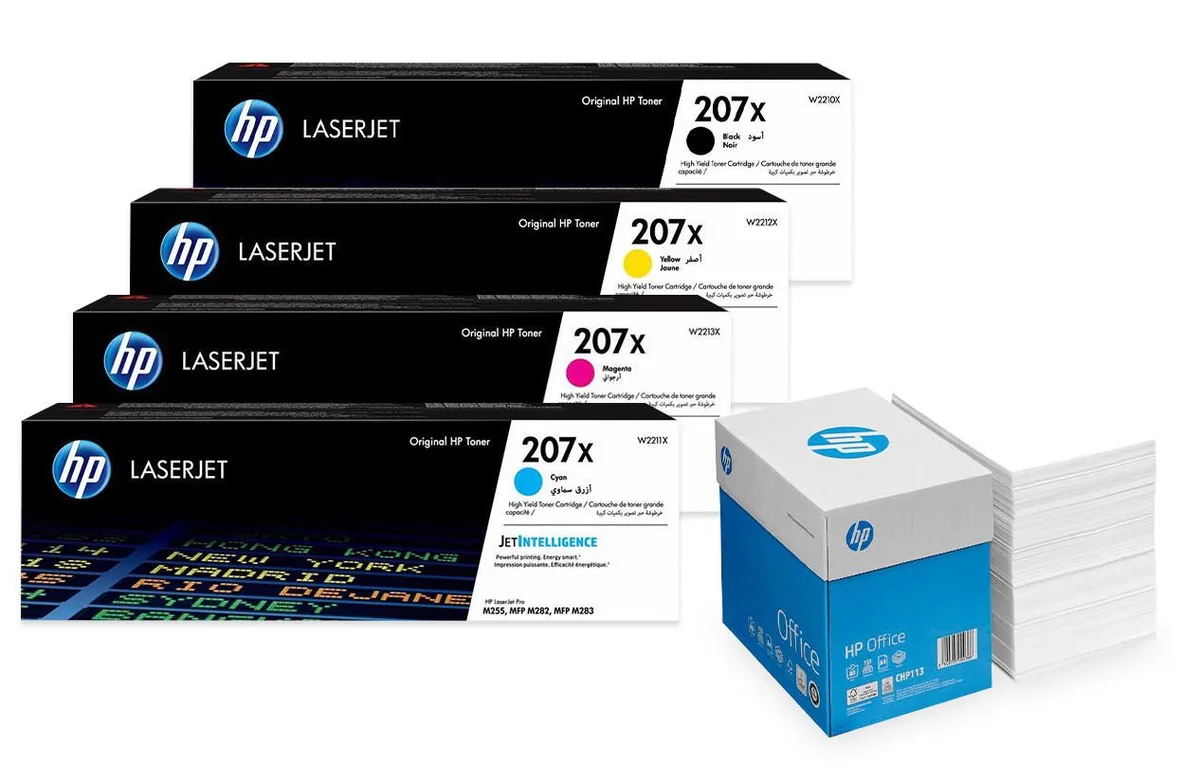 Bundle mit HP Original 207X Toner 4er Multipack + 2.500 Blatt HP Kopierpapier hochweiß från HP – produktbild