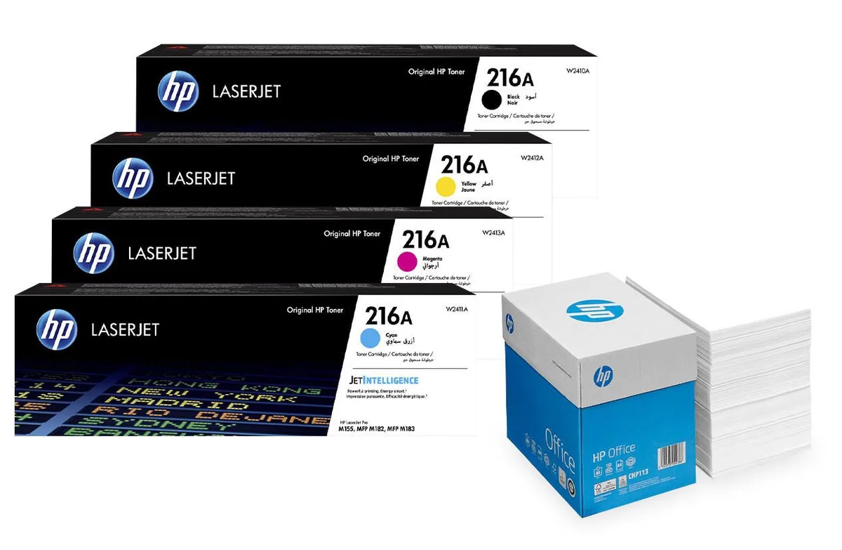 Bundle mit HP Original 216A Toner 4er Multipack + 2.500 Blatt HP Kopierpapier hochweiß fra HP – produktbillede