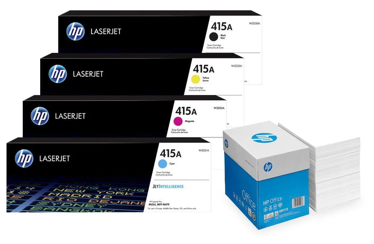 Bundle mit HP Original 415A Toner 4er Multipack + 2.500 Blatt HP Kopierpapier hochweiß från HP – produktbild
