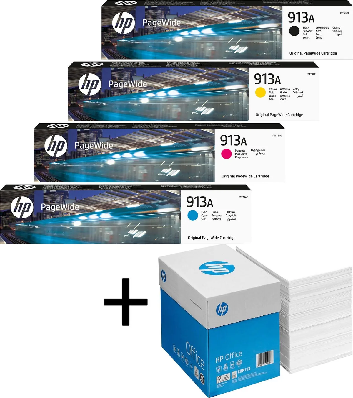 Bundle mit HP Original 913A Toner 4er Multipack + 2.500 Blatt HP Kopierpapier hochweiß från HP – produktbild